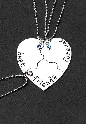 Set Of 3 Silver Toned Rhodium Plated Best Friends Forever Pendants Chain