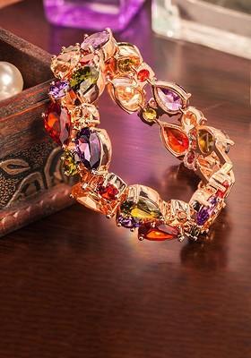 Women Gold Toned And Red Cz Studded Rhodium Plated Bangle Style Bracelet