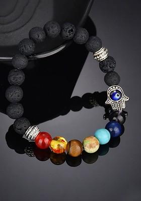 Women Black And Blue 7 Chakra Evil Eye Lava Stone Bracelet