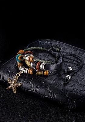 Women Brown And Blue Leather Multistrand Wrap Bracelet