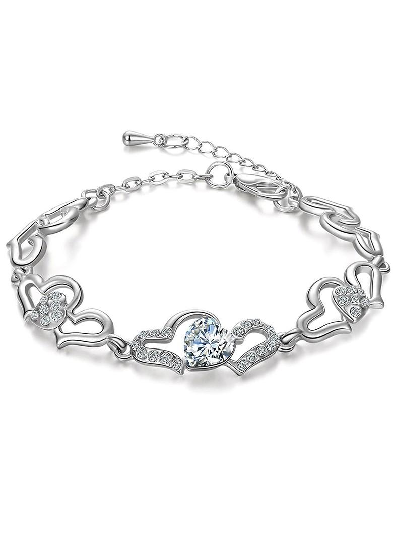 Buy Women Women White Crystals Rhodium Plated Charm Bracelet