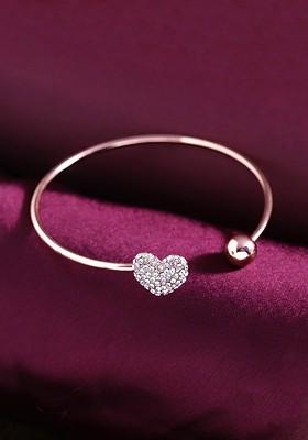 Women Rose Gold Plated And White Crystals Cuff Bracelet