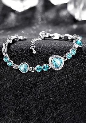 Women White And Blue Crystals Rhodium Plated Charm Bracelet