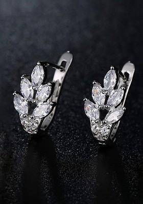 White Silver Plated Swarovski Crystal Leaf Designed Studs Earring