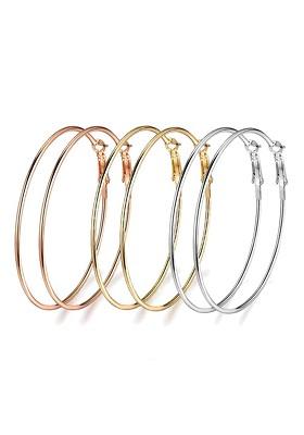 Set Of 3 Gold Plated Silver Toned Circular Hoop Earrings