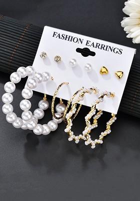 White Gold Plated Set Of 6 Circular Hoop And Stud Earrings