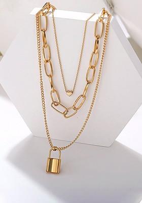 Gold Plated  Multi Layered Key Chain Heart Charm Necklace