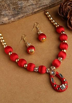 Women Red and Gold Plated Handcrafted Jewellery Set