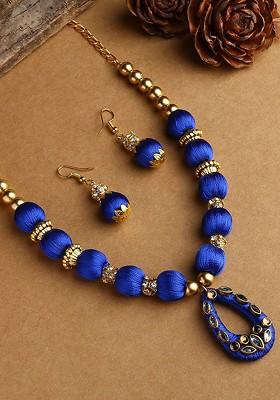 Gold Plated And White Handcrafted SilkThread Jewellery Set