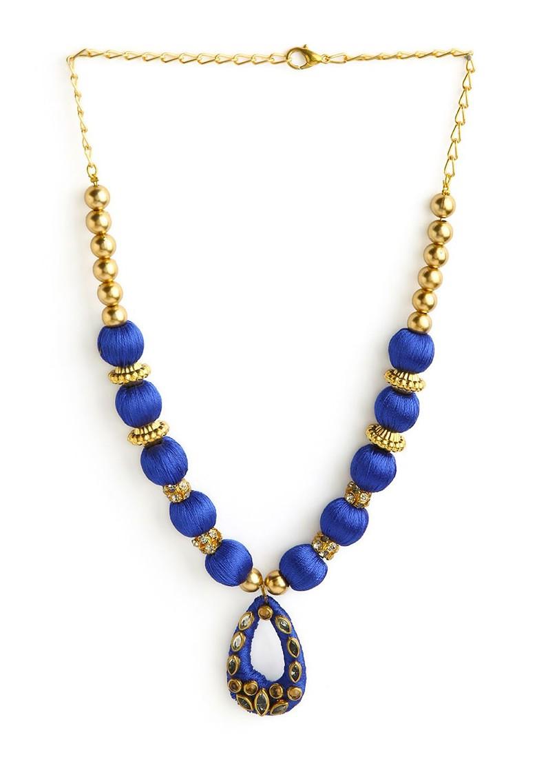 Gold Plated And White Handcrafted SilkThread Jewellery Set