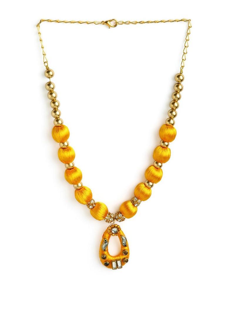 Gold Plated And White Stones Handcrafted Silk Thread Jewellery Set