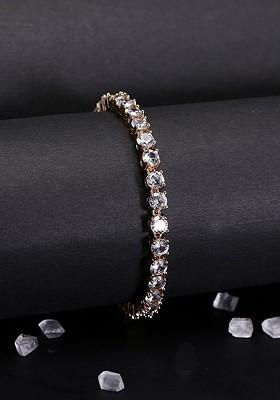 Women Gold Toned And White Crystals Gold Plated Link Bracelet