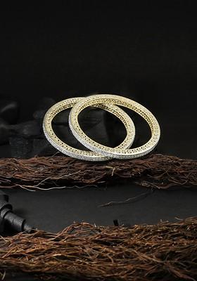 Set Of 2 Gold Plated And White Studded Bangles