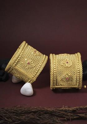 Set Of 2 24 CT Gold Plated Openable Kada Bangles