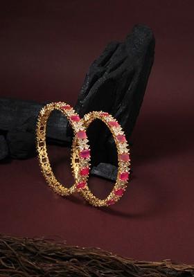 Set Of 2 Gold Plated White Stone Studded Bangles