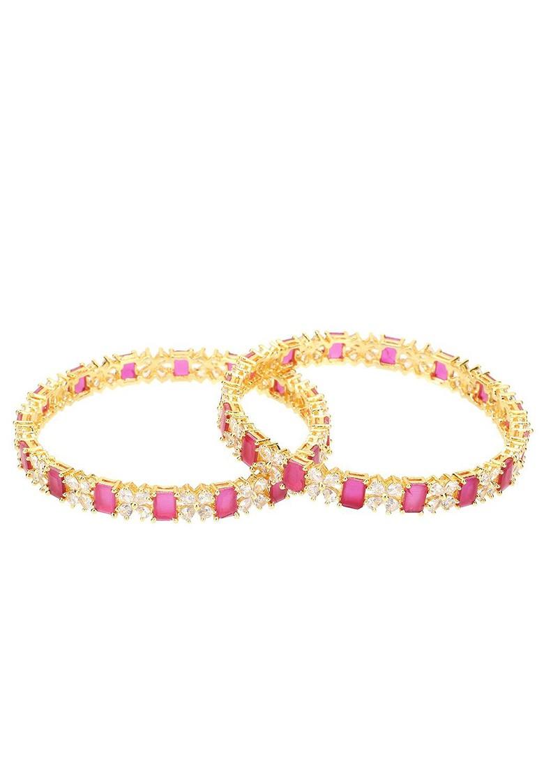 Set Of 2 Gold Plated White Stone Studded Bangles