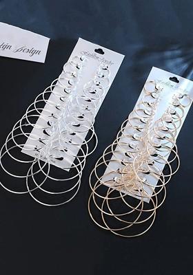 Set Of 24 Silver Plated Circular Hoop Earrings