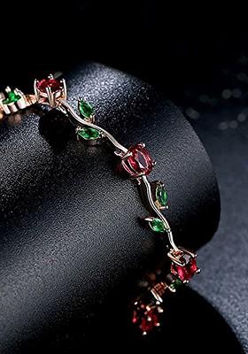 Women Rose Gold And Red Cubic Zirconia Rose Gold Plated Bangle Style Bracelet