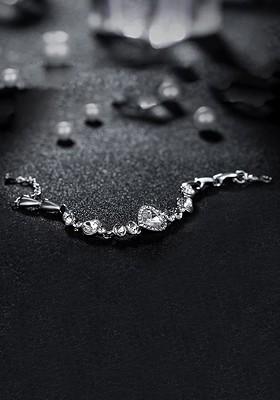 Women White Crystal Studded Heart Designed Charm Bracelet