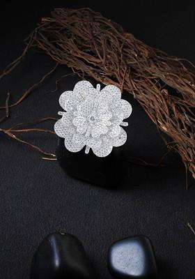 Rhodium Plated White Cz Studded Adjustable Finger Ring