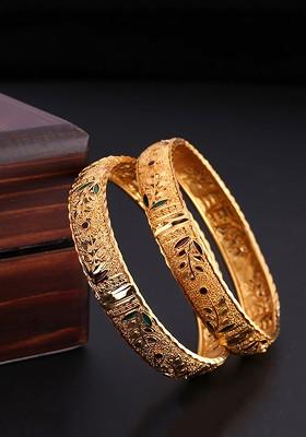 Set Of 2 Gold Plated Green And Red Enamelled Bangles