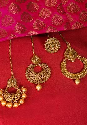 Set Of 4 Gold Plated Kundan Studded Maang Tikka
