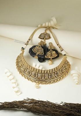 24 CT Gold Plated Stone Studded Bead Jewellery Set