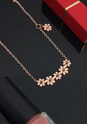 Rose Gold Plated Flower Charm Stainless Steel Pendant With Chain