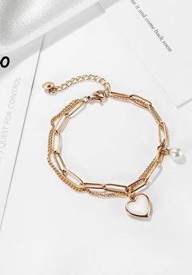 Women Rose Gold Plated Link Heart Charm Bracelet