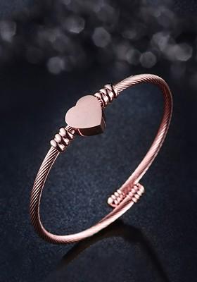 Stainless Steel Rose Gold Plated Heart Designed Cuff Bracelet