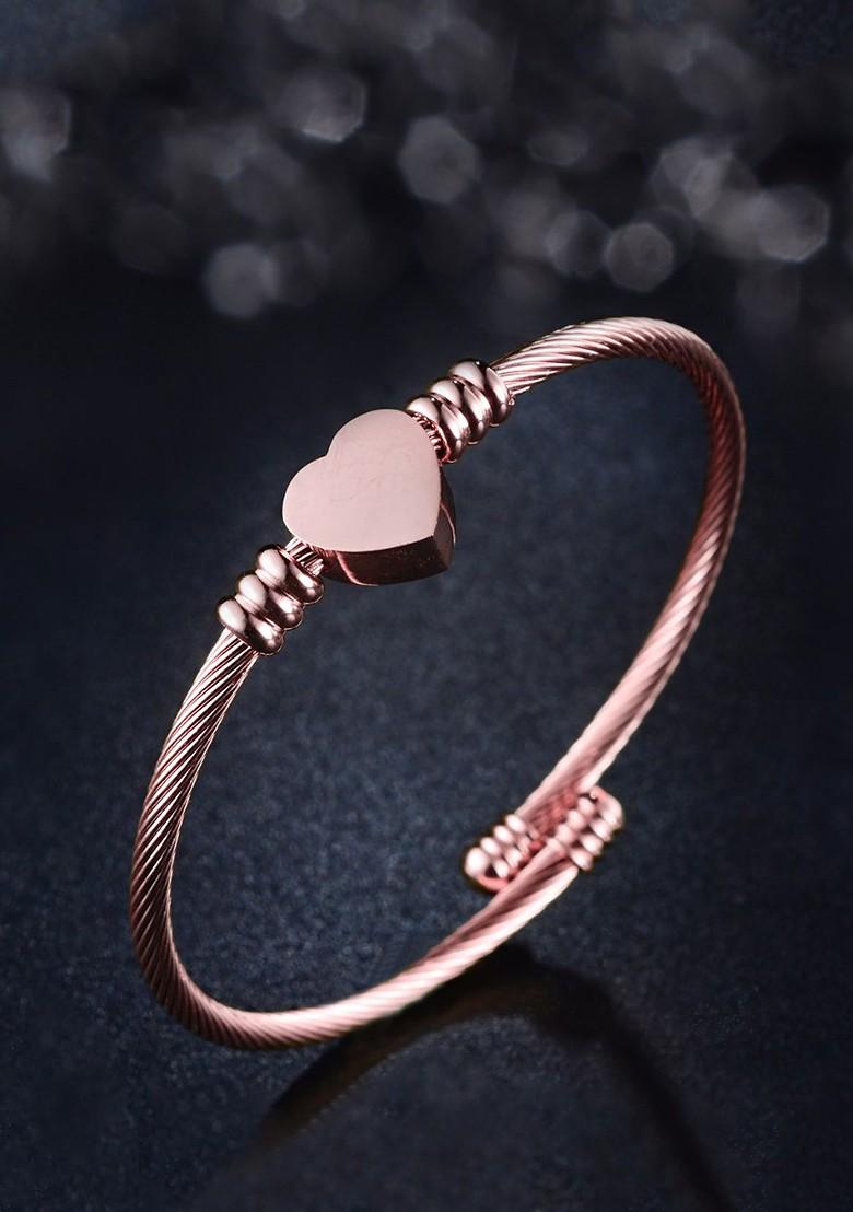 Buy Women Stainless Steel Rose Gold Plated Heart Designed Cuff