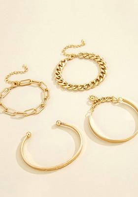Set Of 4 Women Gold Plated Stackable Link Bracelet