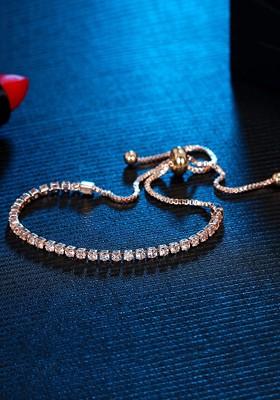 Women Rose Gold Plated Crystal Studded Link Bracelet