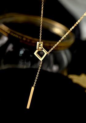 Gold Plated Dual Square Shape Pendant With Chain