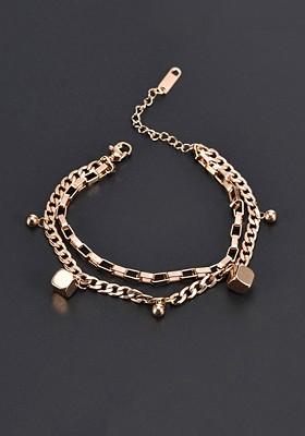 Women Rose Gold Plated Link Charm Bracelet