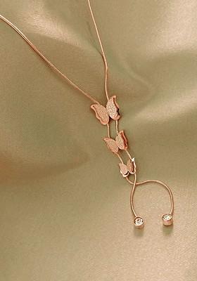 Rose Gold Plated Butterfly Charm Shape Pendant With Chain