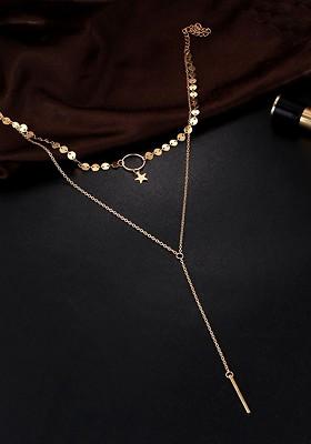 Woman Gold Plated Multi Layer Chain Star Choker Necklace