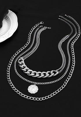 Set Of 3 Silver Plated Coin Choker Necklace