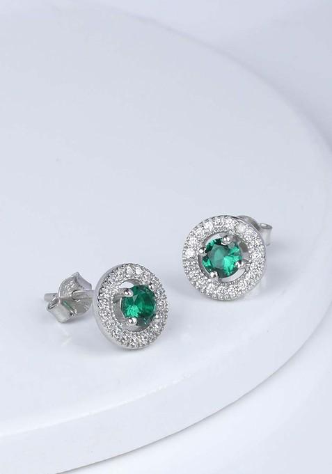 Indya X Giva 925 Silver Forest Green Shining Halo Studs