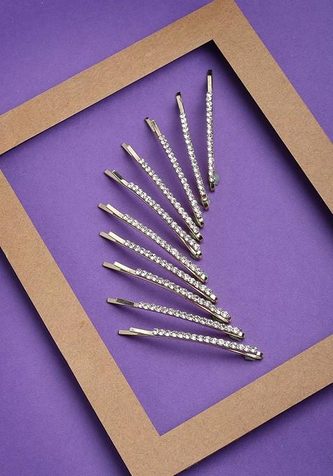 Set of 10 Women Gold Toned Embellished Bobby Pins