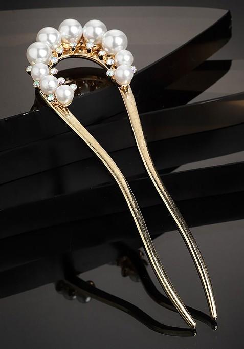 Women Gold Toned And White Embellished Hairstick