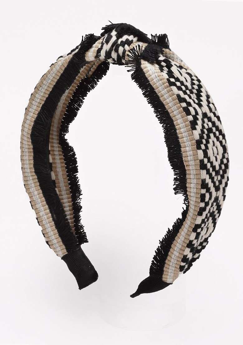 Women Black And White Embellished Hairband - Indya