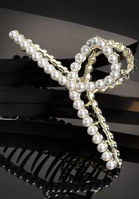 Women Gold Toned And White Pearl Embellished Claw Clip