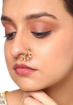 Gold Plated And Green Ad Studded Nosepin