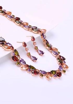 18K Rose Gold Plated Multicoloured Cz Studded Jewellery Set