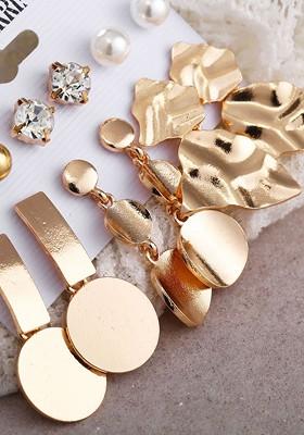 Set Of 6 Gold Plated Contemporary Drop Earrings