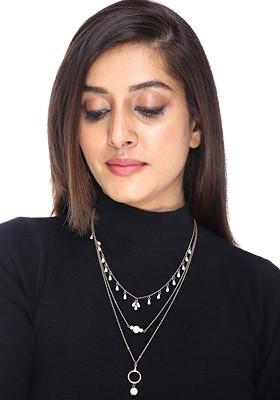 White And Gold Plated Pearl Layered Necklace