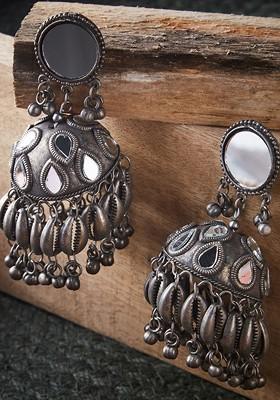 Silver Plated Oxidised Dome Shaped Jhumkas Earrings