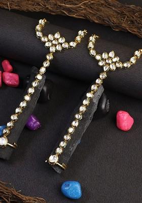 Women Set Of 2 Gold And White Brass Antique Gold Plated Ring Bracelet