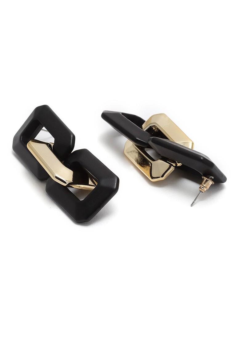 Gold Toned And Black Gold Plated Square Drop Earrings